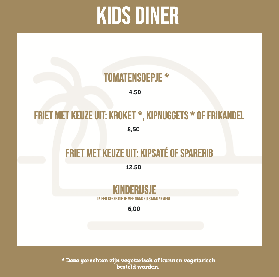 Kinds diner menu
