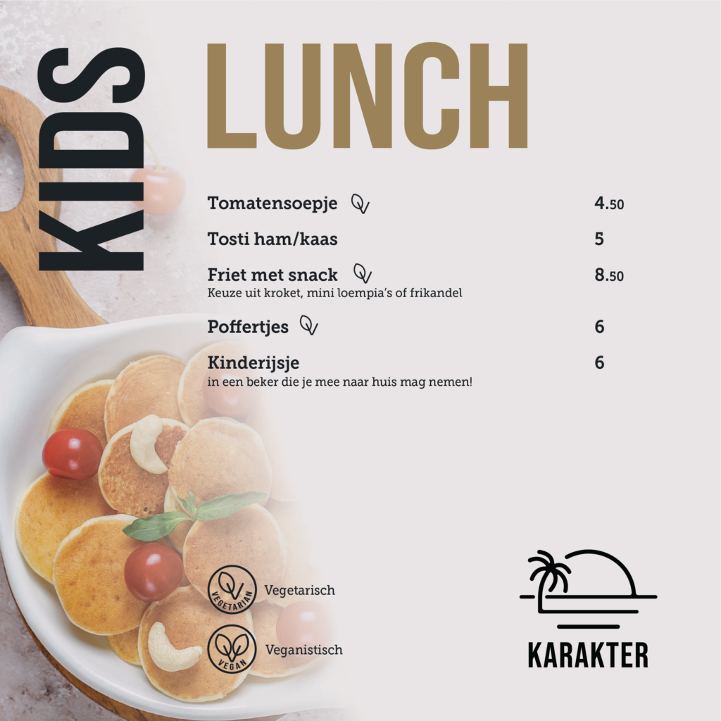 Lunchkaart voor kinderen van Grand Café Karakter