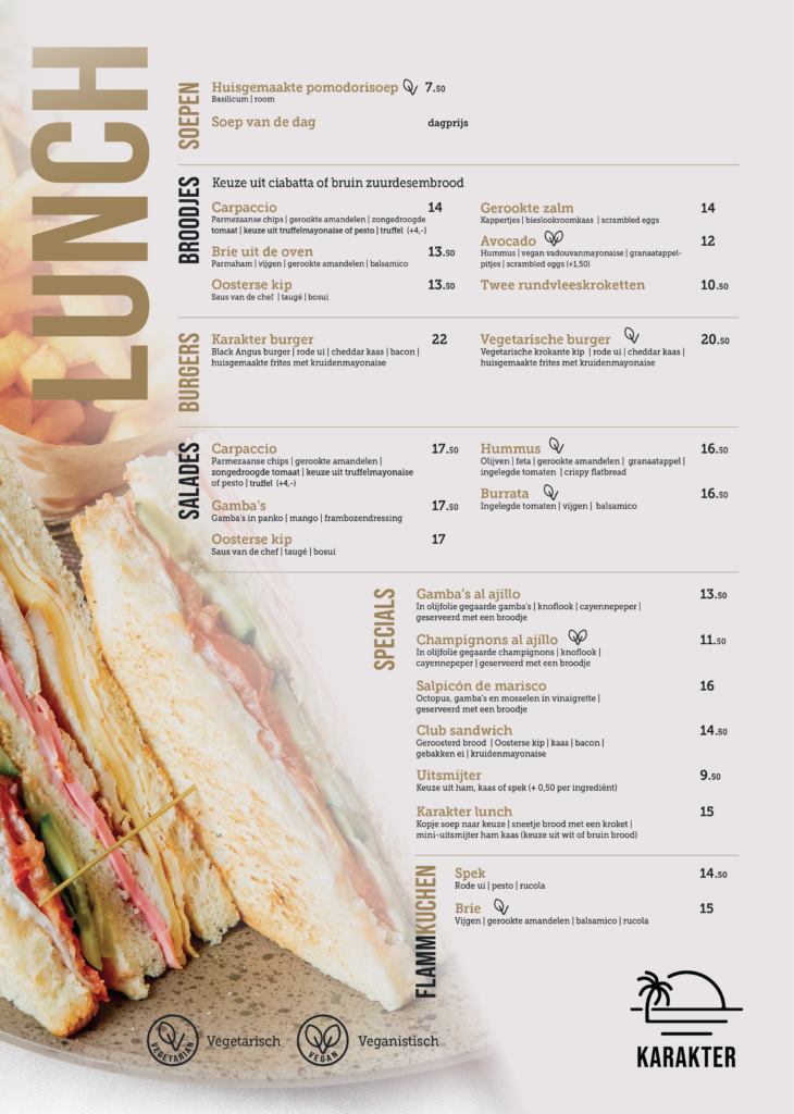 Lunchkaart van grand café Karakter